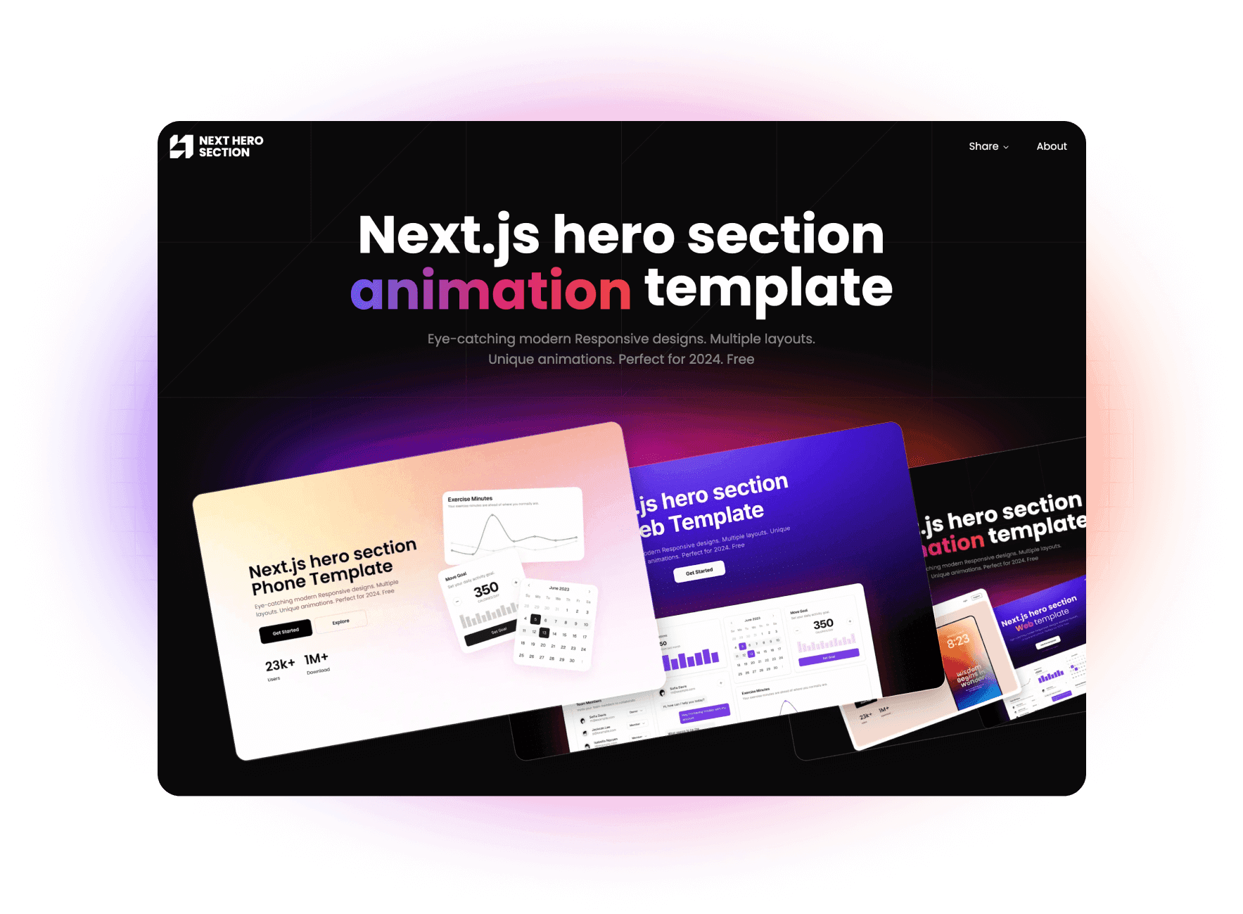 nextjs hero section animation website template for landing page 2024