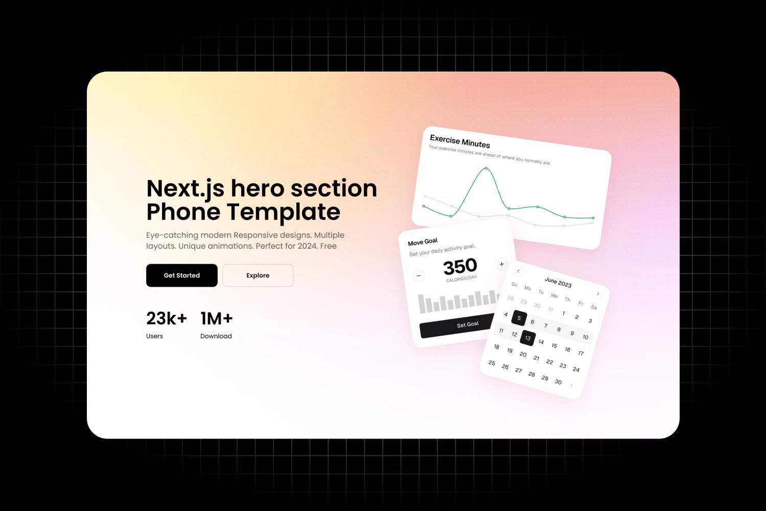 next js hero section phone product animation template preview