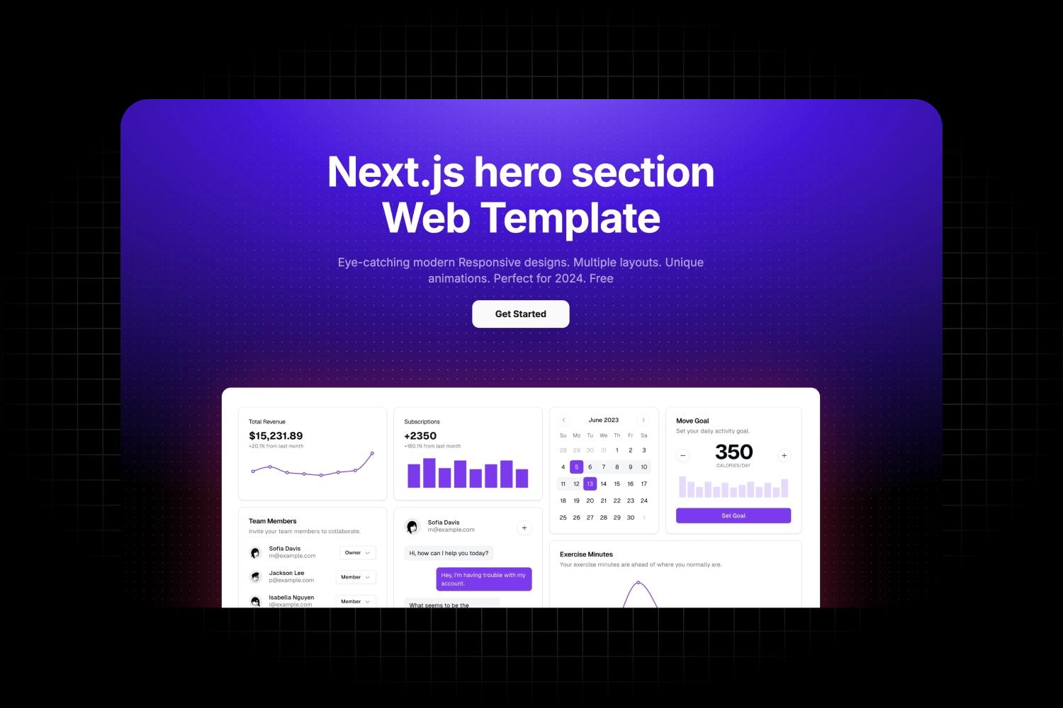 Next js hero section web product animation template preview